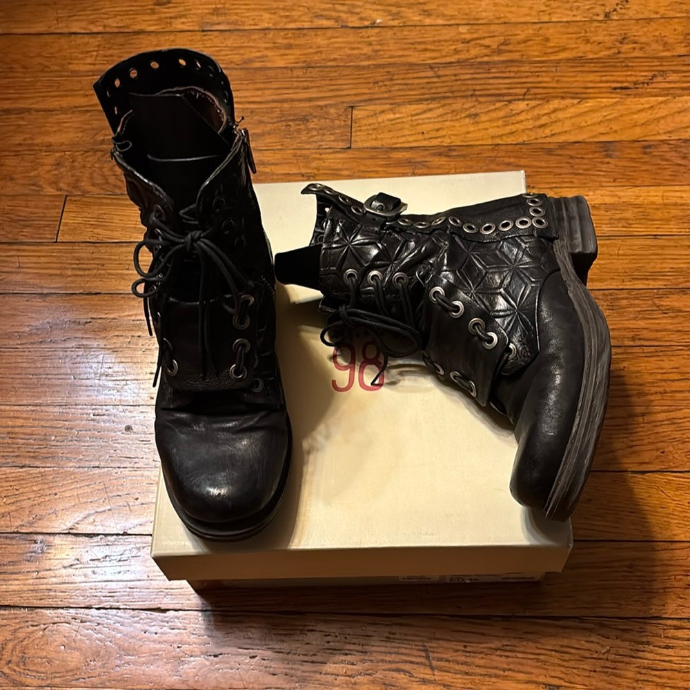 A.S.98 Black Leather Low Moto Boots Wmns Size 6 (EU 36)
